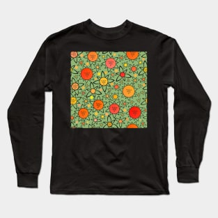 Flower Suns Warm on Dark Sage Green Repeat 5748 Long Sleeve T-Shirt